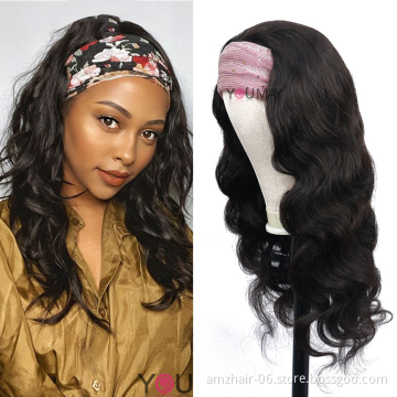 Wholesale Raw Indian Virgin Remy Human Cuticle Aligned  Body Wave Human Hair None Lace Wig For Black Women Glueless Headband Wig